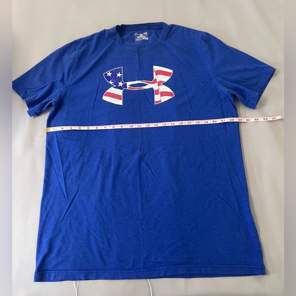 Under Armour T-Shirt Mens Blue Heatgear USA Flag Logo size Large
